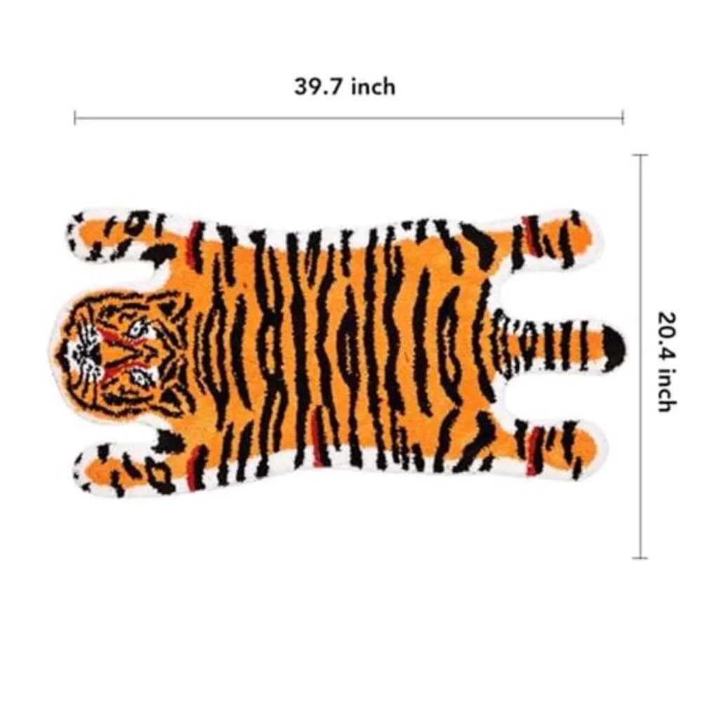 Tiger Bath Mat Cute Animal Shaped Non Slip Plush Bathroom Rug Orange Yellow